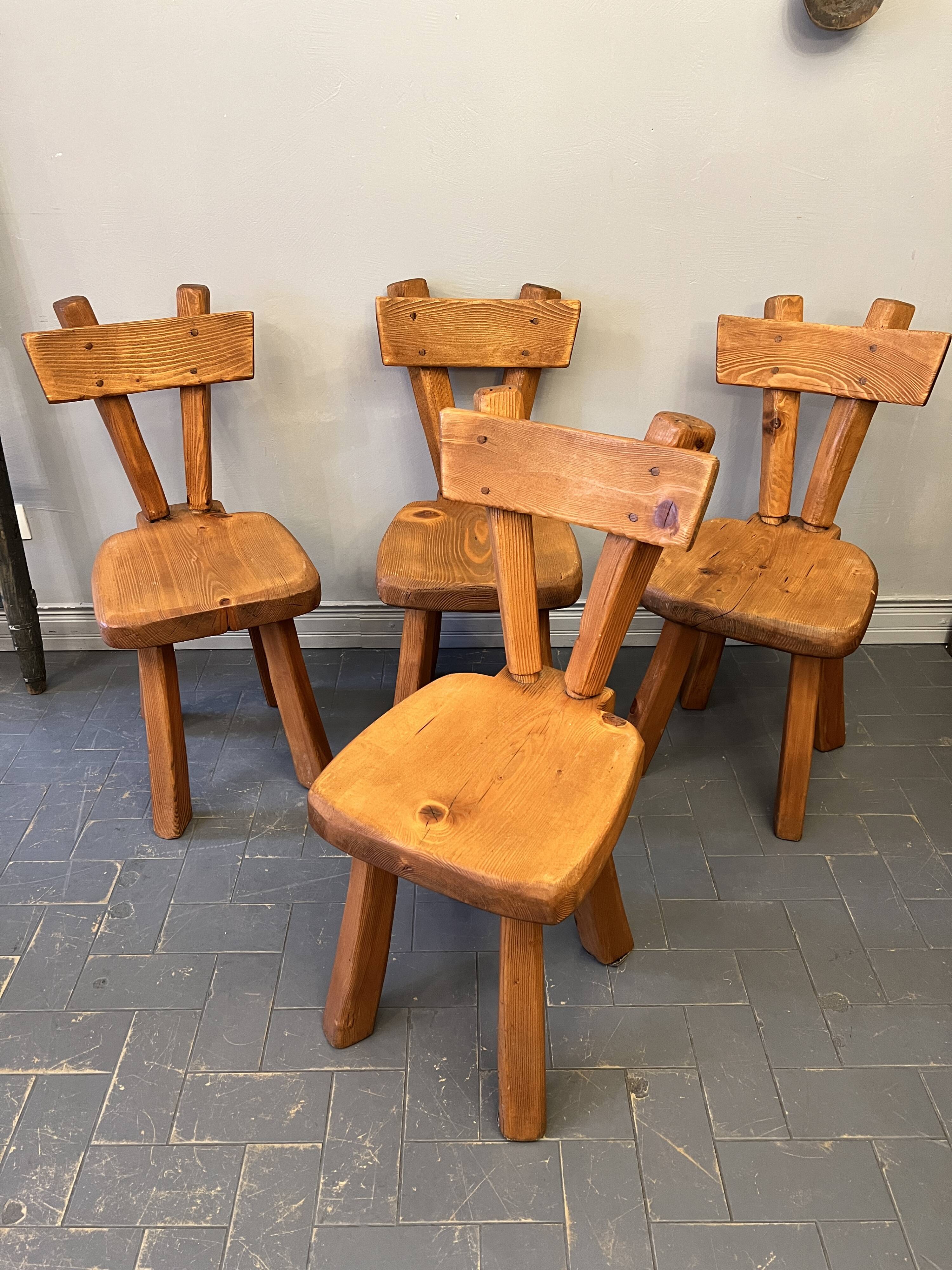 4 antique solid pine chairs