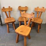4 antique solid pine chairs