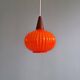 Teak and orange opaline suspension, Scandinavian style, 1960.