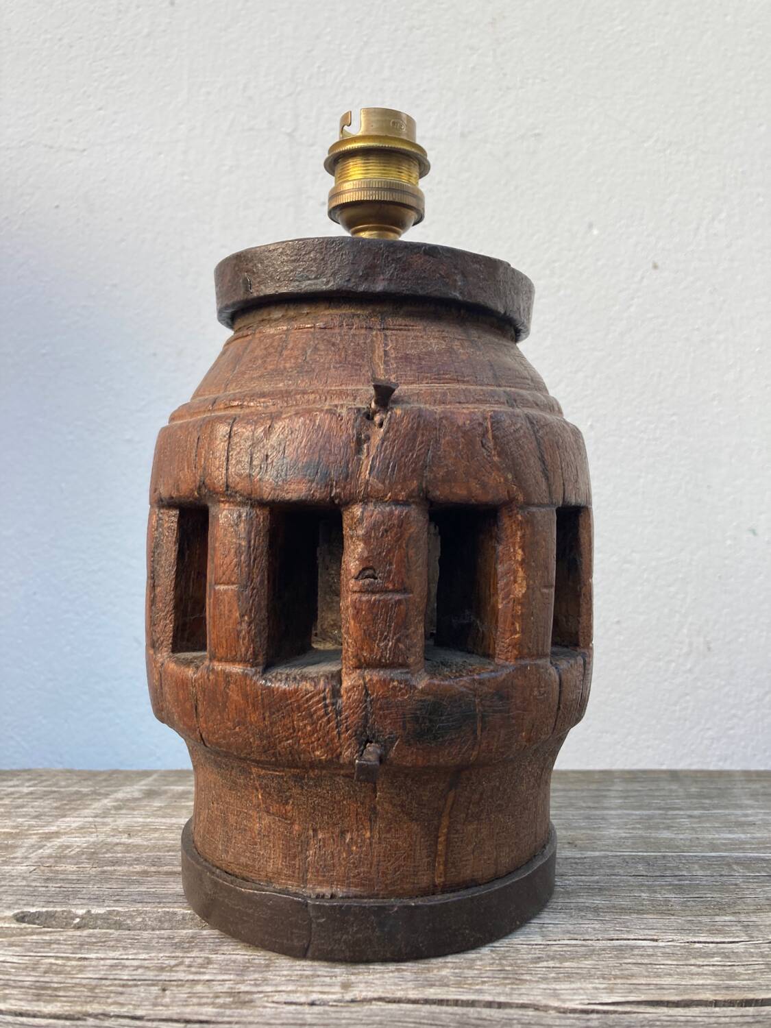 Brutalist wooden lamp base