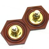 2 appliques hexagonales en bois et laiton, 1970 / 80