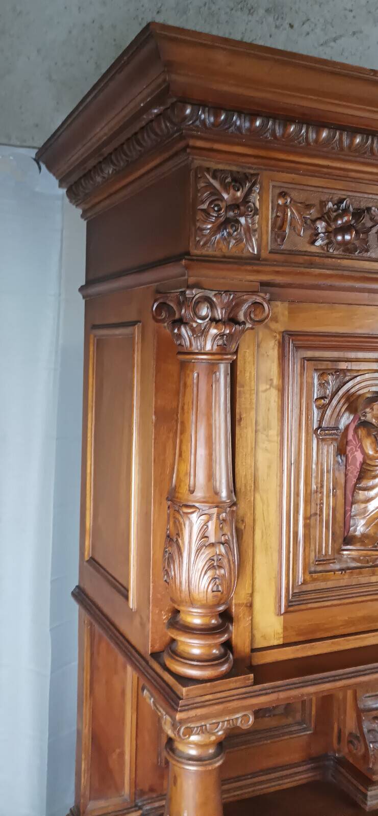 19th-century walnut buffet with two bodies.