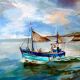 Éric Peyrol oil on canvas The Trawler in Honfleur
