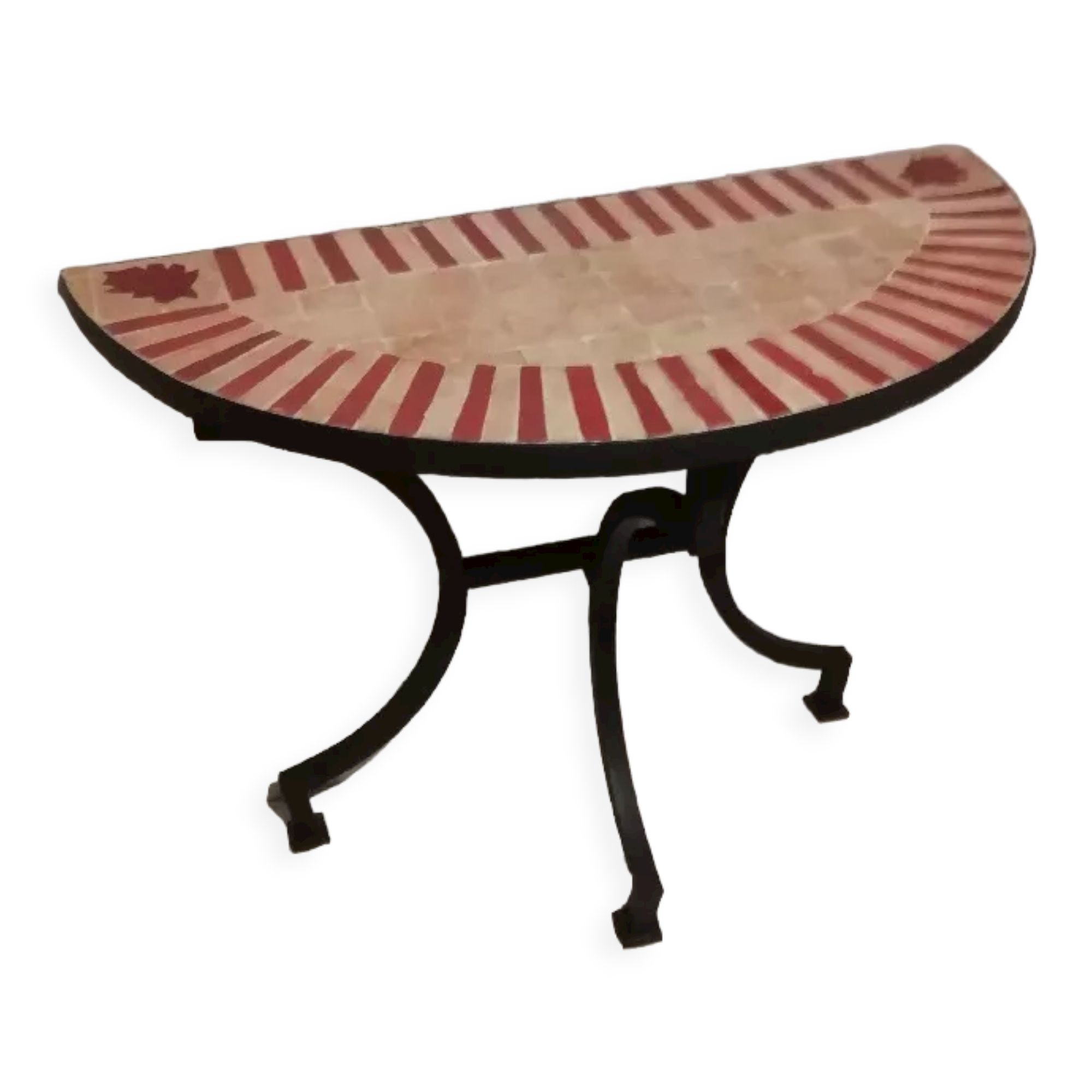 Half-moon console in Zellige and wrought iron