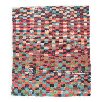 5x6 Multicolor Checkered Pattern Turkish Vintage Rug, 151x172Cm
