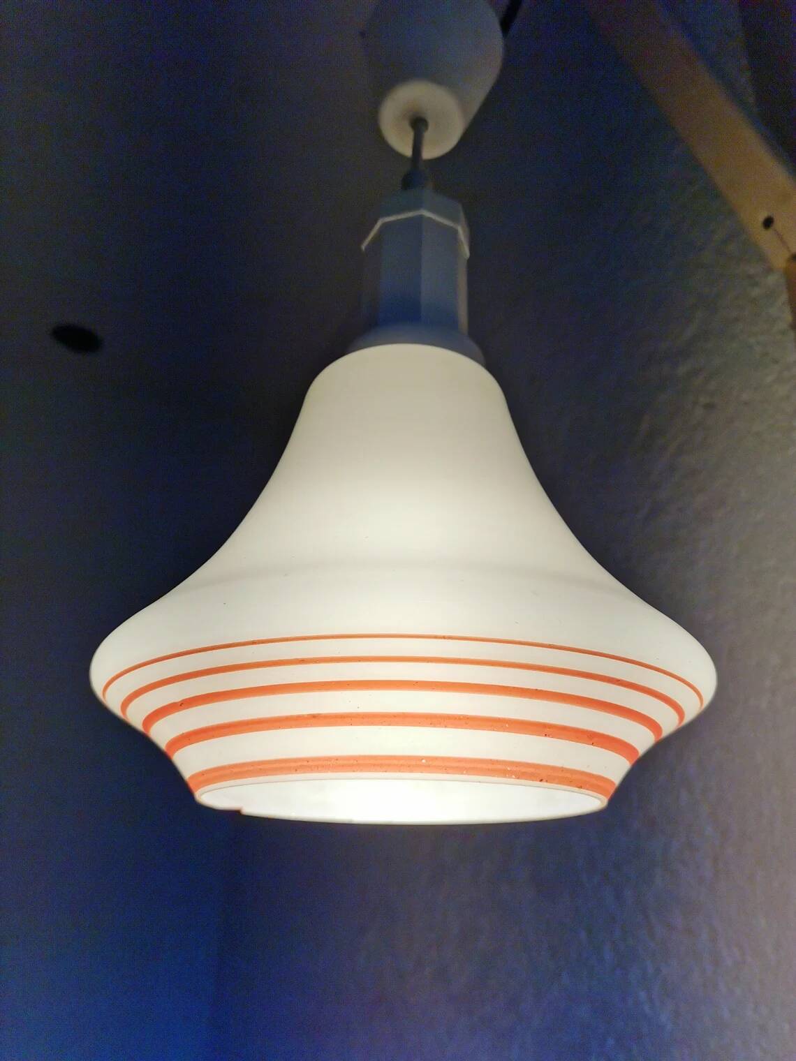 Vintage White Glass Pendant Light: Orange Stripe Retro Lamp