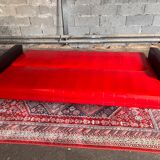 Vintage Daybed sofa bed from the 60s in red and black skaï