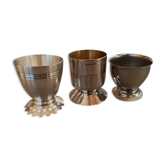 Set of 3 silver metal egg cups