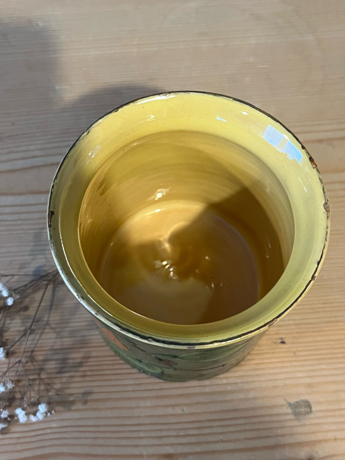 Old jam jar with pear pattern - Savoyard pottery