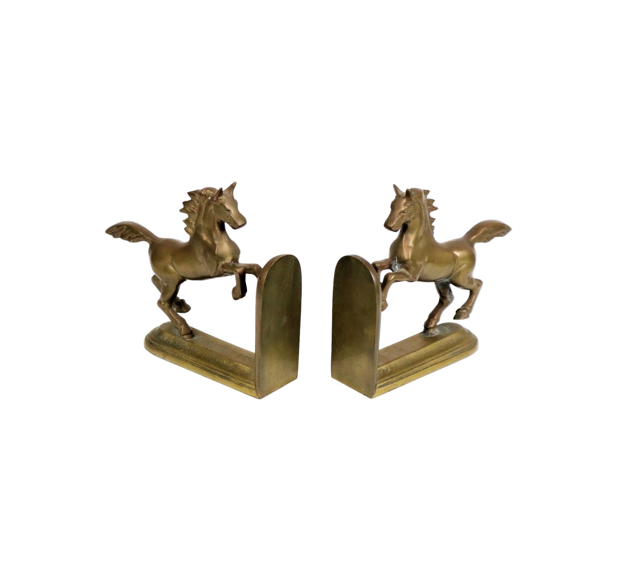 Brass prancing horses bookends figurines vintage copper 1970s