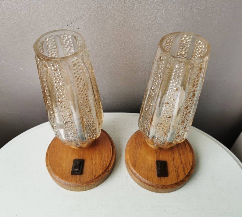 Wooden lamps with gilded glass hood, 70s