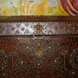 17th century studded leather travel trunk, richly decorated