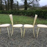 4 vintage chairs in tubular metal lacquered white yellow.