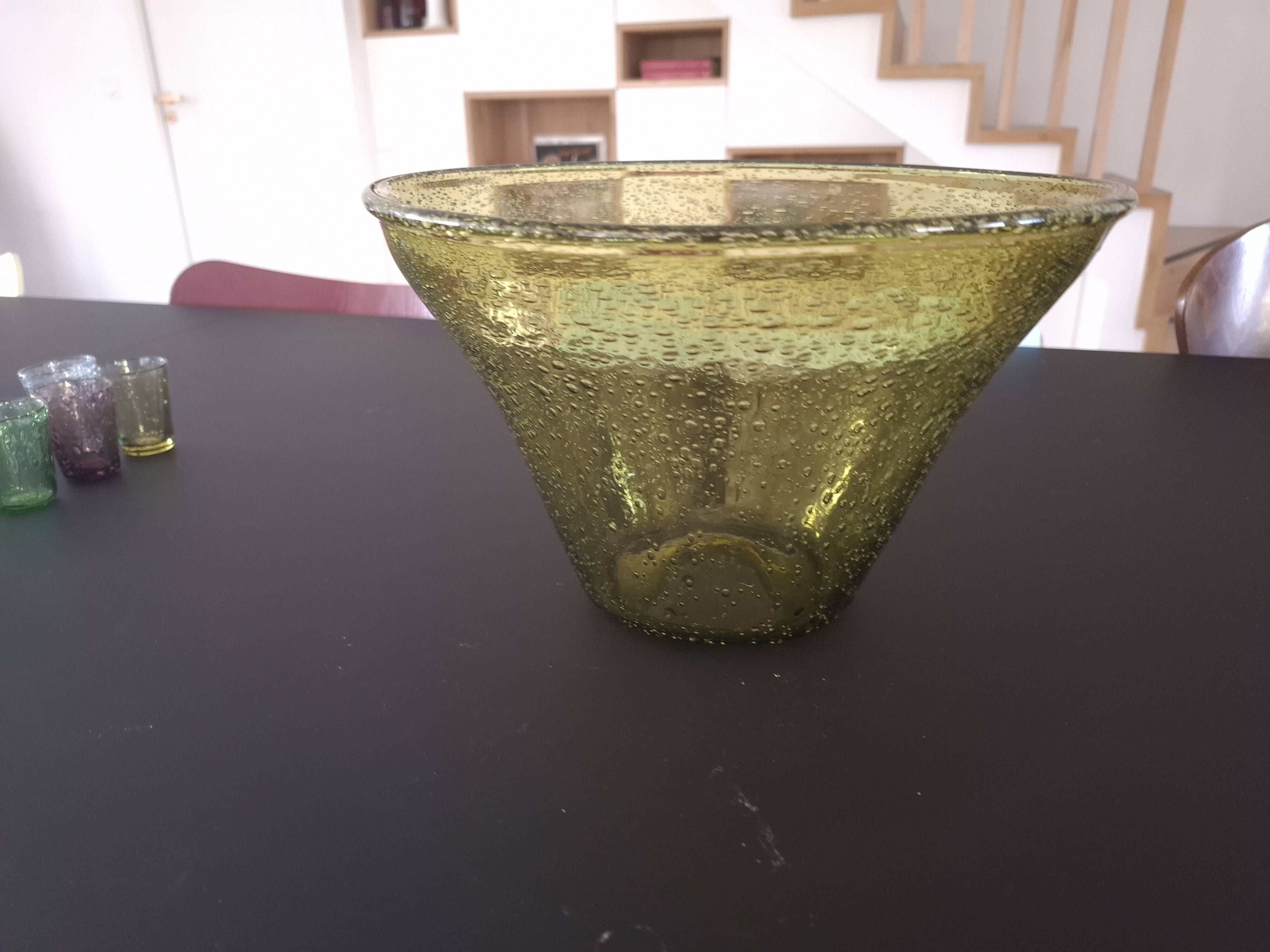 Large blown biot glass salad bowl