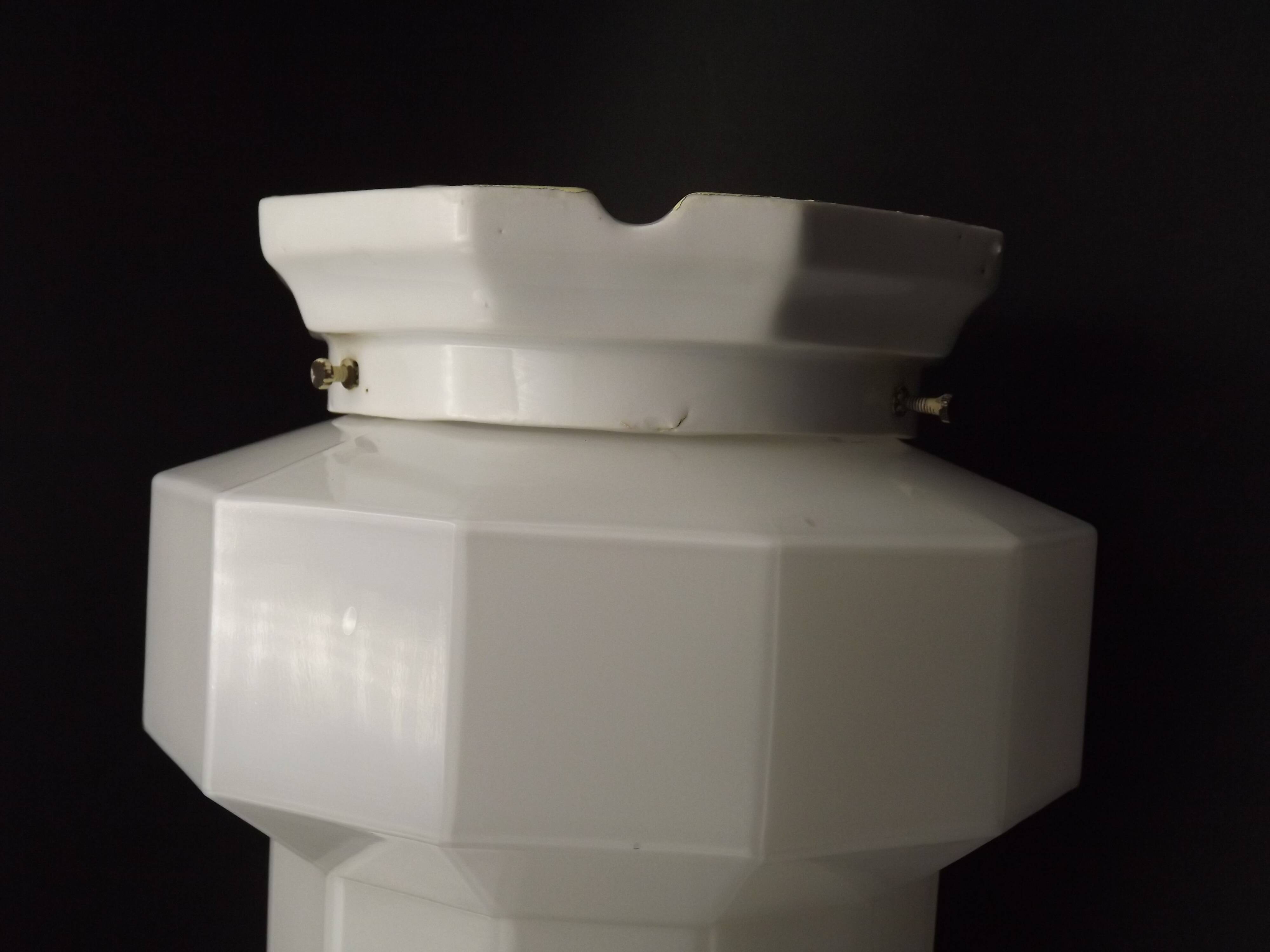 French Art Deco Skyscraper Ceiling Light White Opaque Glass - Limoges Mount