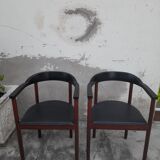 Pair of Scandinavian armchairs in teak and leather