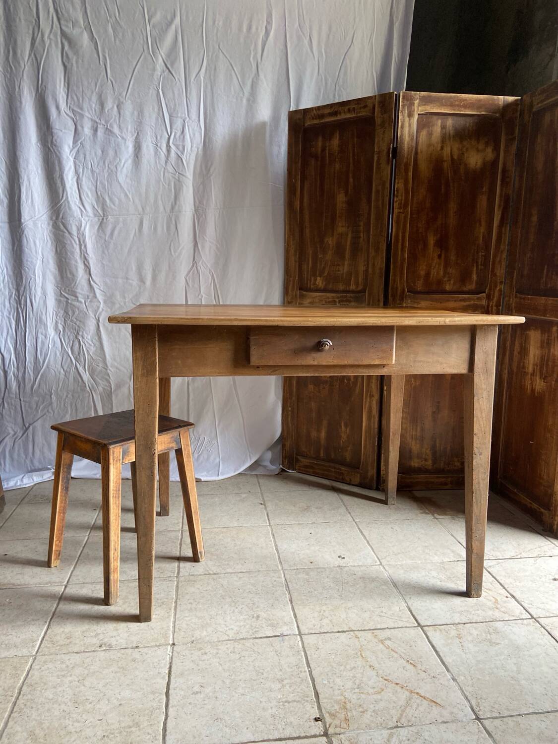 Antique walnut farmhouse table for four people