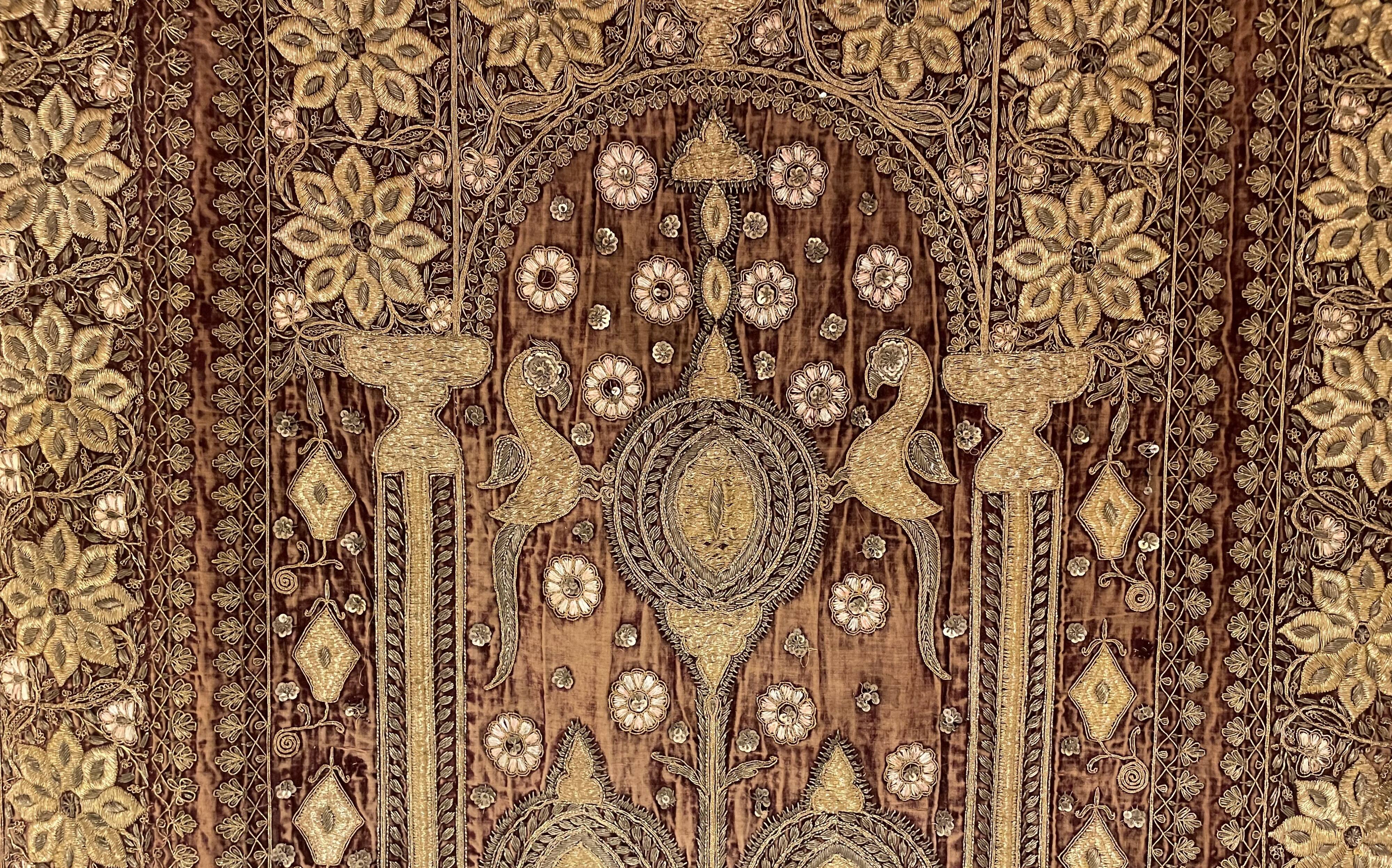 18th Century Indo-Portuguese Embroidery with Gold Thread on Velvet