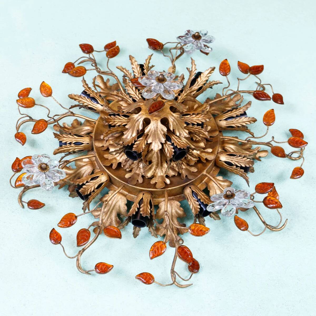 Maison Baguès ceiling light in crystal and gilded iron, 15 lights.