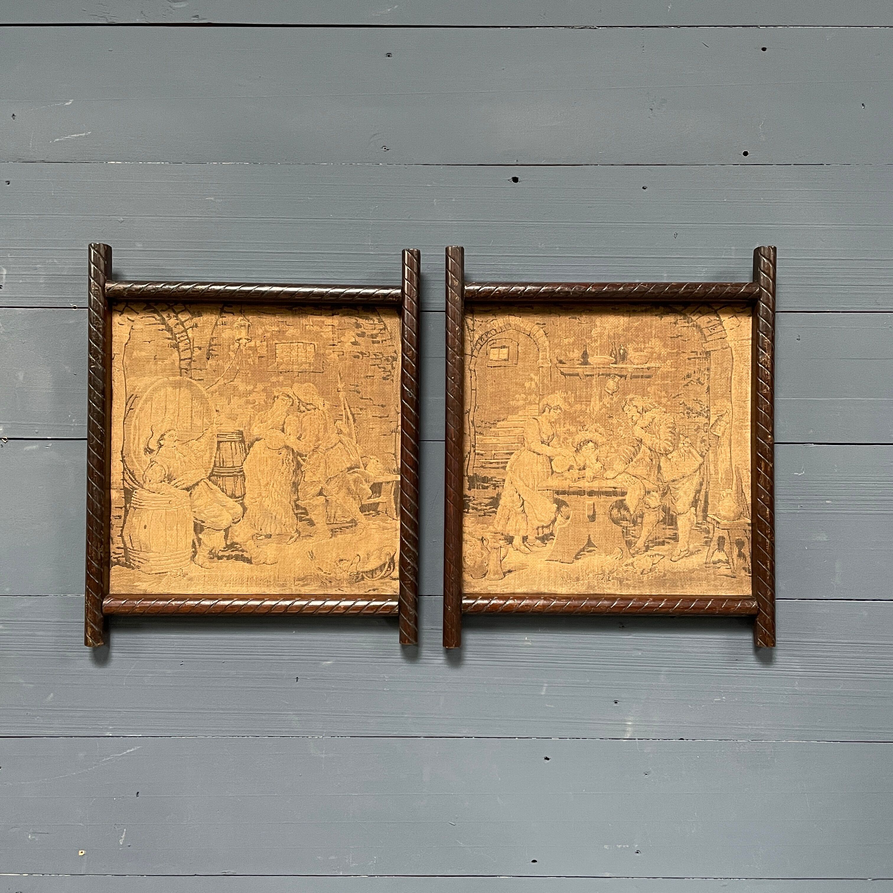 Set of two antique framed gobelins from France from the 19th century