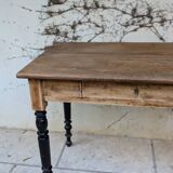 Solid wood desk, black base
