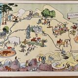 Old illustrated map of Gascony Béarn Basque Country 1927 - JP Pinchon