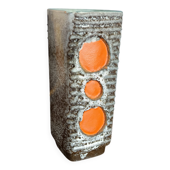 Vase Strehla 1970 Allemagne fat lava et taches oranges