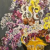 Ancient painting, still life with lilas and iris signed Bonnefond 70s