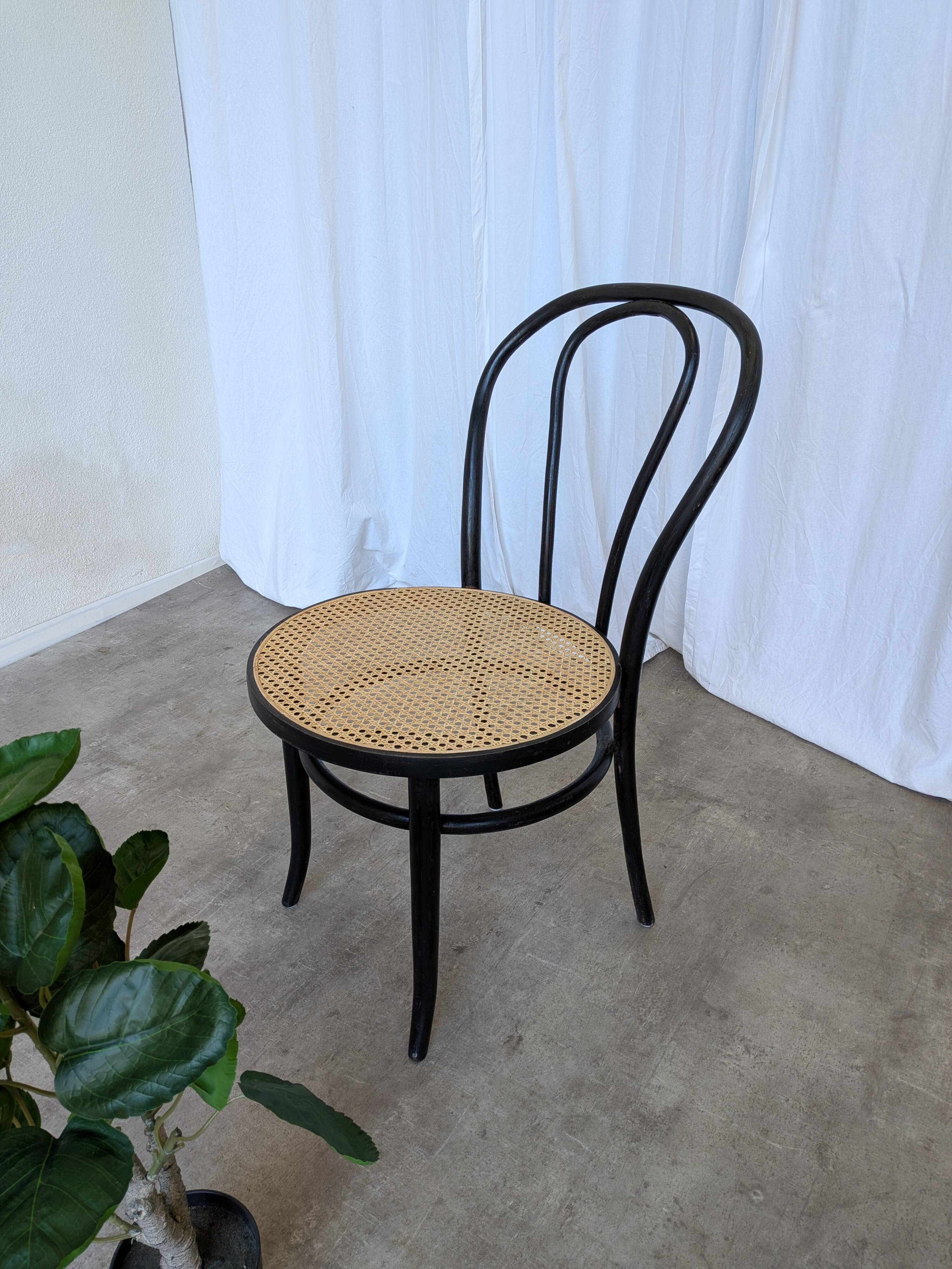 Vintage Thonet Style Dining Chair: Black Bentwood Cane Seat