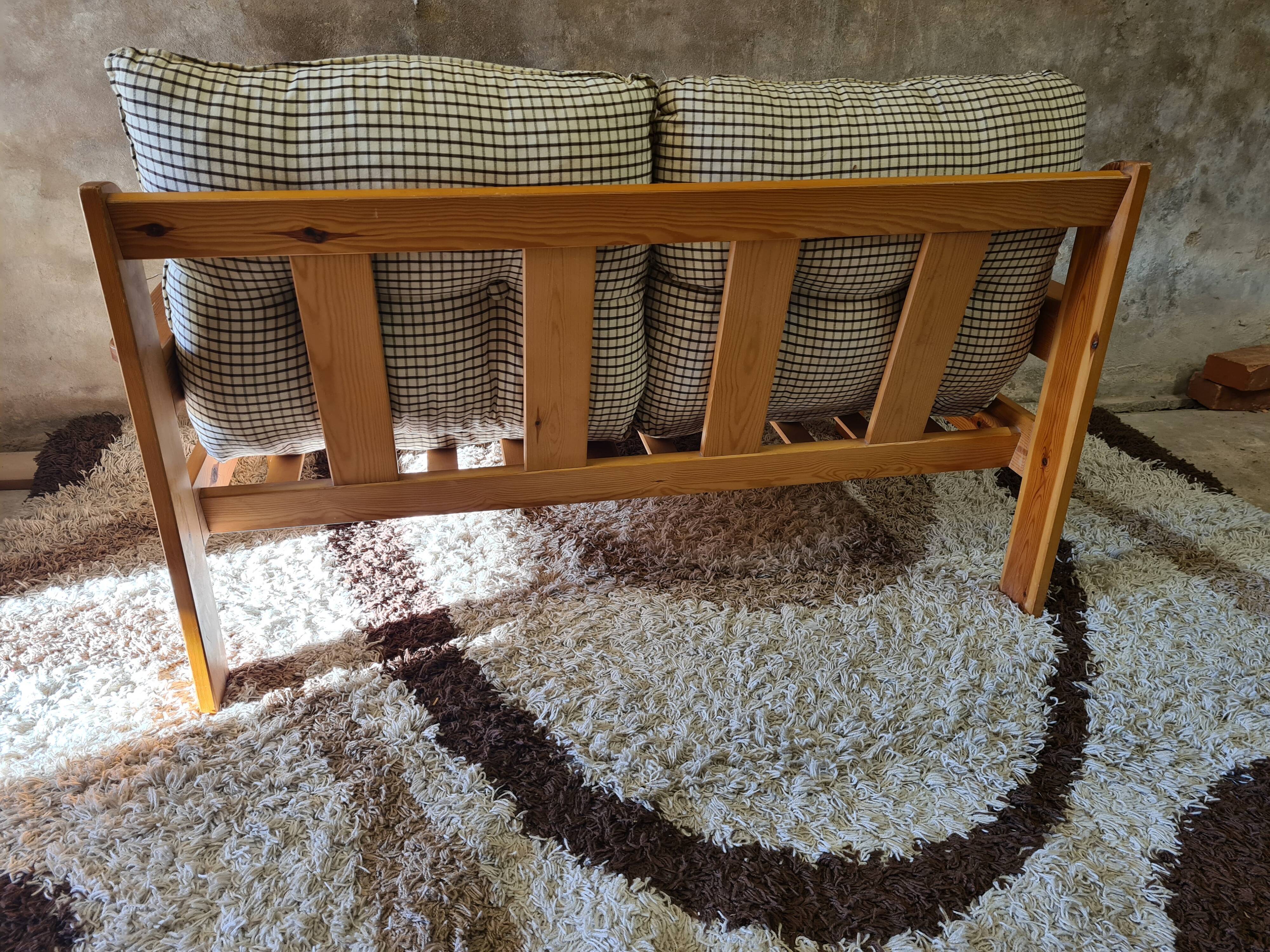 Pine sofa two places 1960 Vintage