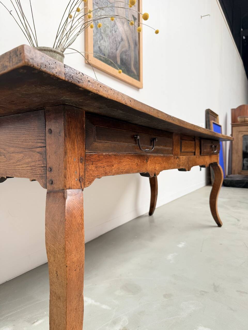 19th century walnut drapery table 2m1