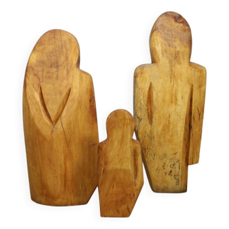 Sculpture Group “Family in Wood” by Roland Lavianne, 1970s