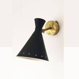 Paire d'appliques italiennes laiton et fer laqué design 1950