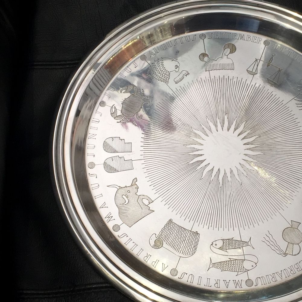 Silver metal tray 12 astrological signs of the famous house christofle