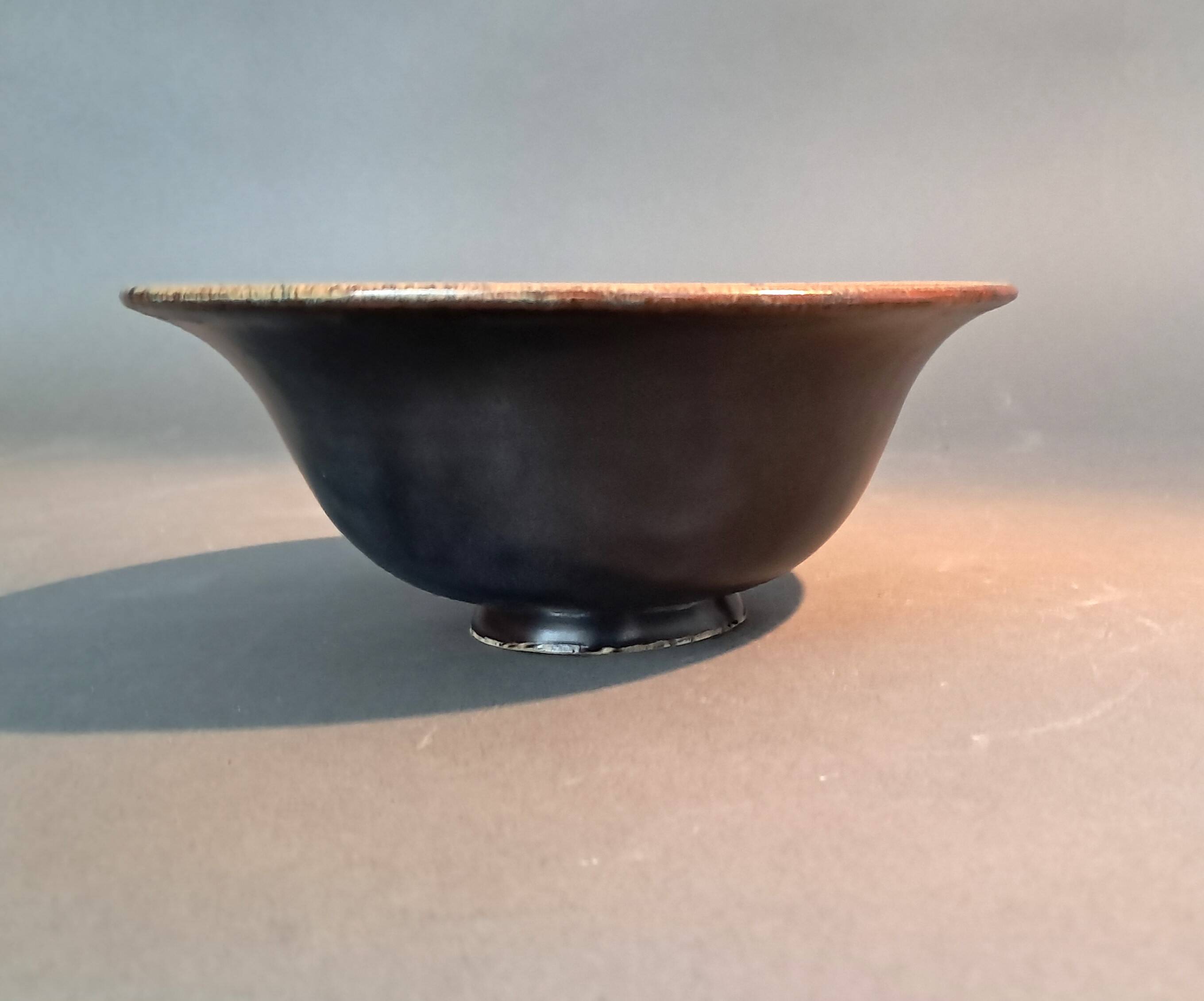 Flared cup in black and nuanced brown enameled ceramic, numbered and Sèvres stamp