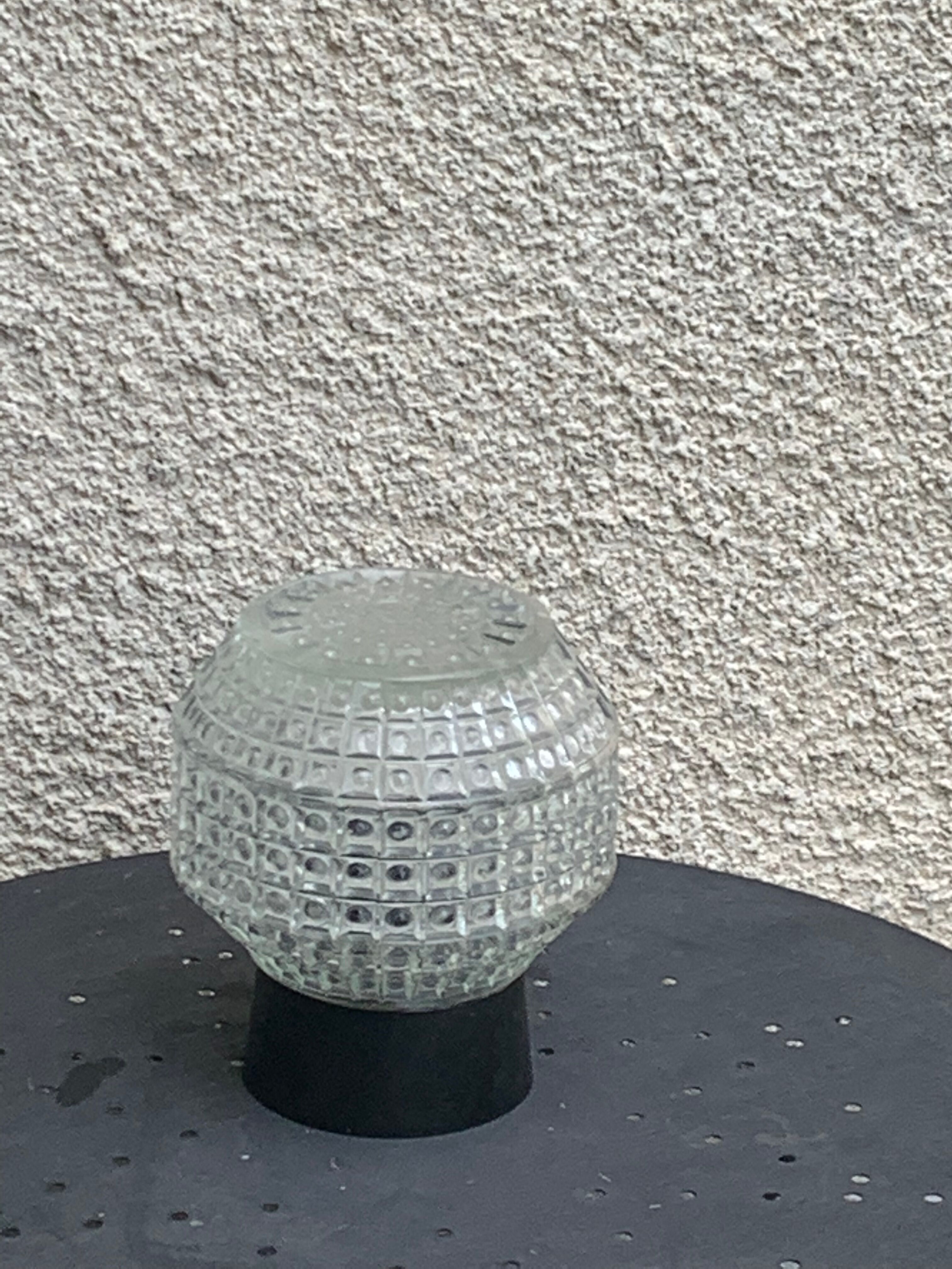 Globe to install or hang, glass, geometric patterns and bakelite base vintage black