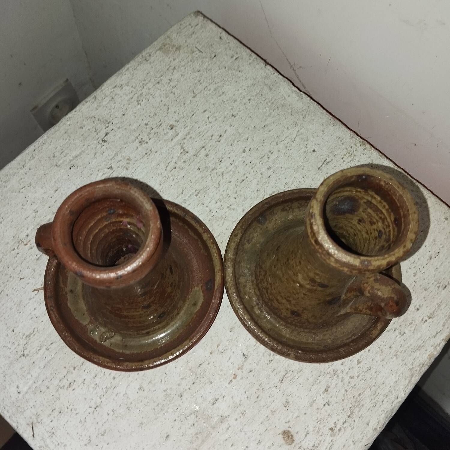 Pair of pyrite stoneware candlesticks from the 50s