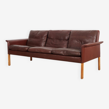 Brown leather sofa, Danish design, 1960s, designer: Hans Olsen, production: CS Møbler