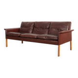 Canapé en cuir marron, design danois, années 1960, designer : Hans Olsen, production : CS Møbler