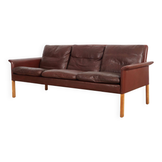 Brown leather sofa, Danish design, 1960s, designer: Hans Olsen, production: CS Møbler