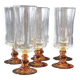 6 amber-footed champagne flutes in very good condition.