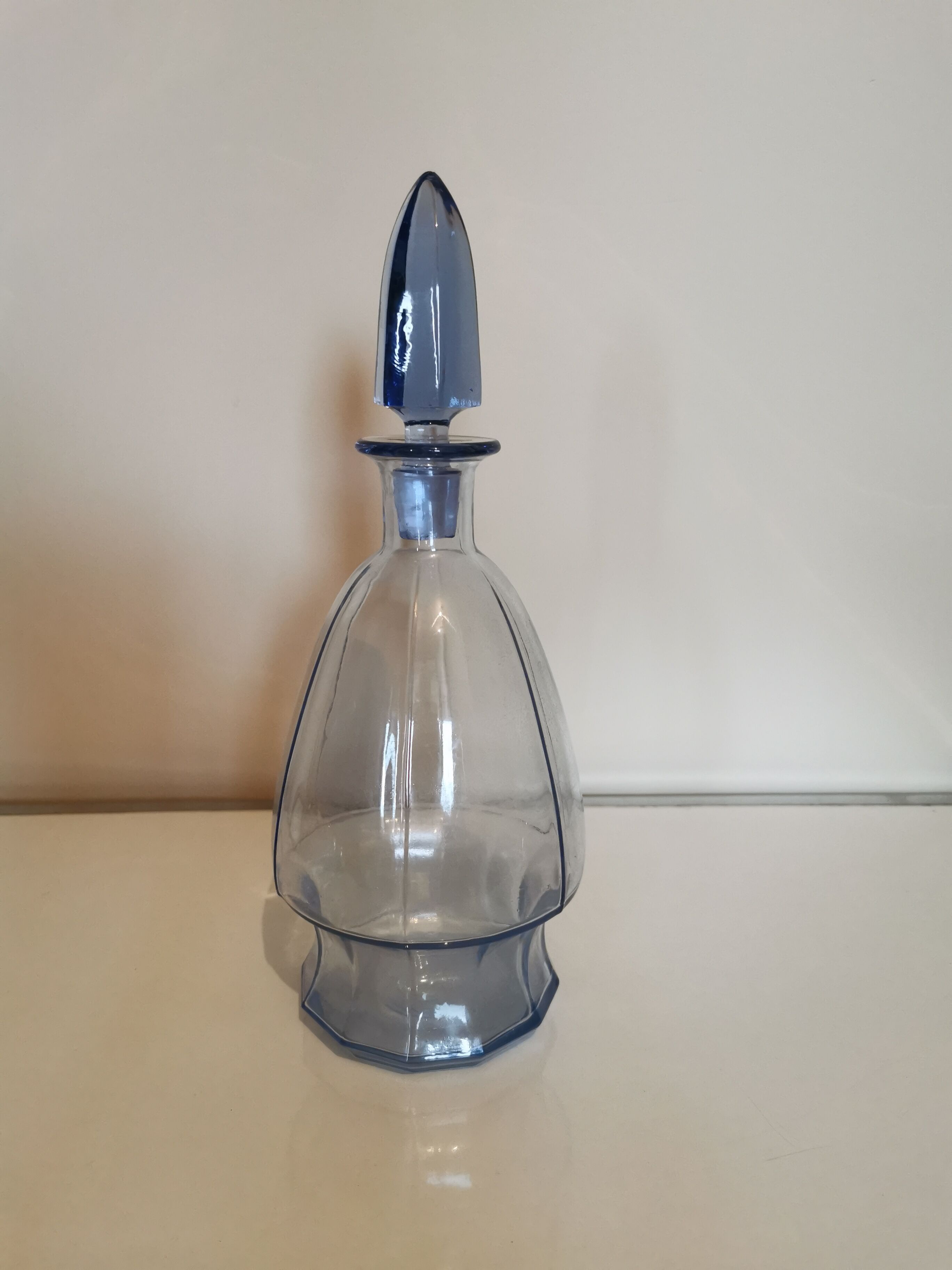Art Deco decanter in blue glass
