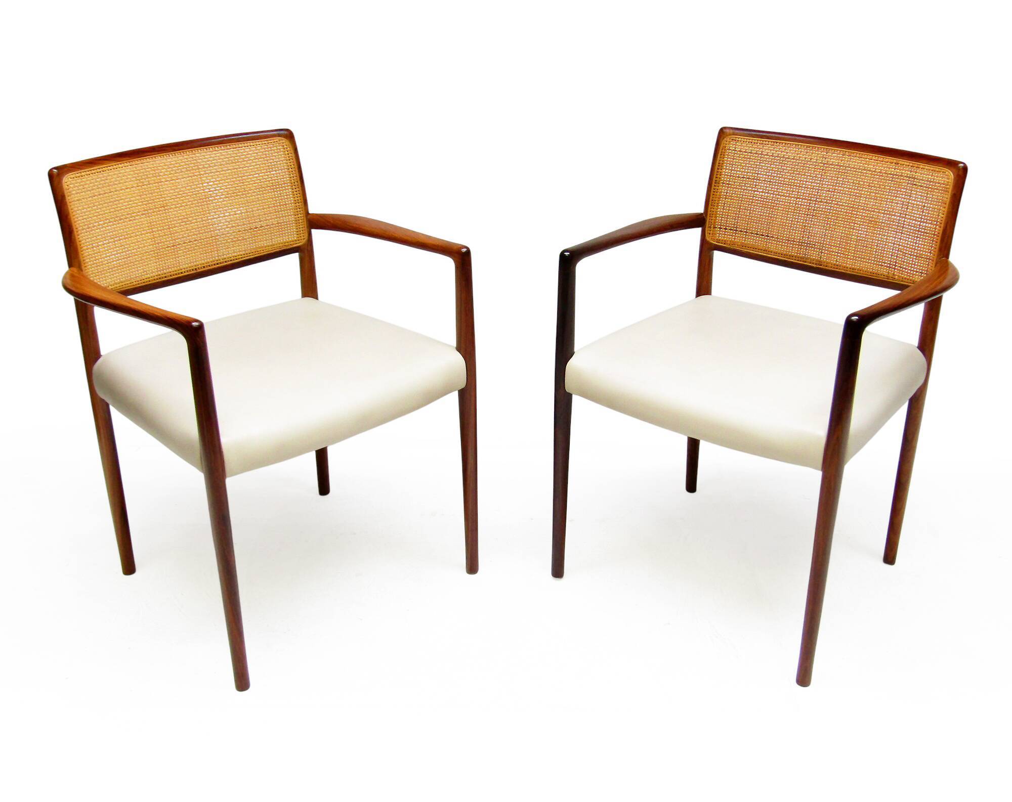 Set of 8 Danish Dining Chairs in Rosewood & Rattan attr. Niels Moller