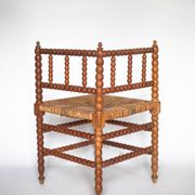 Wooden and caned corner chair, antique bobbin chair, occasional chair.