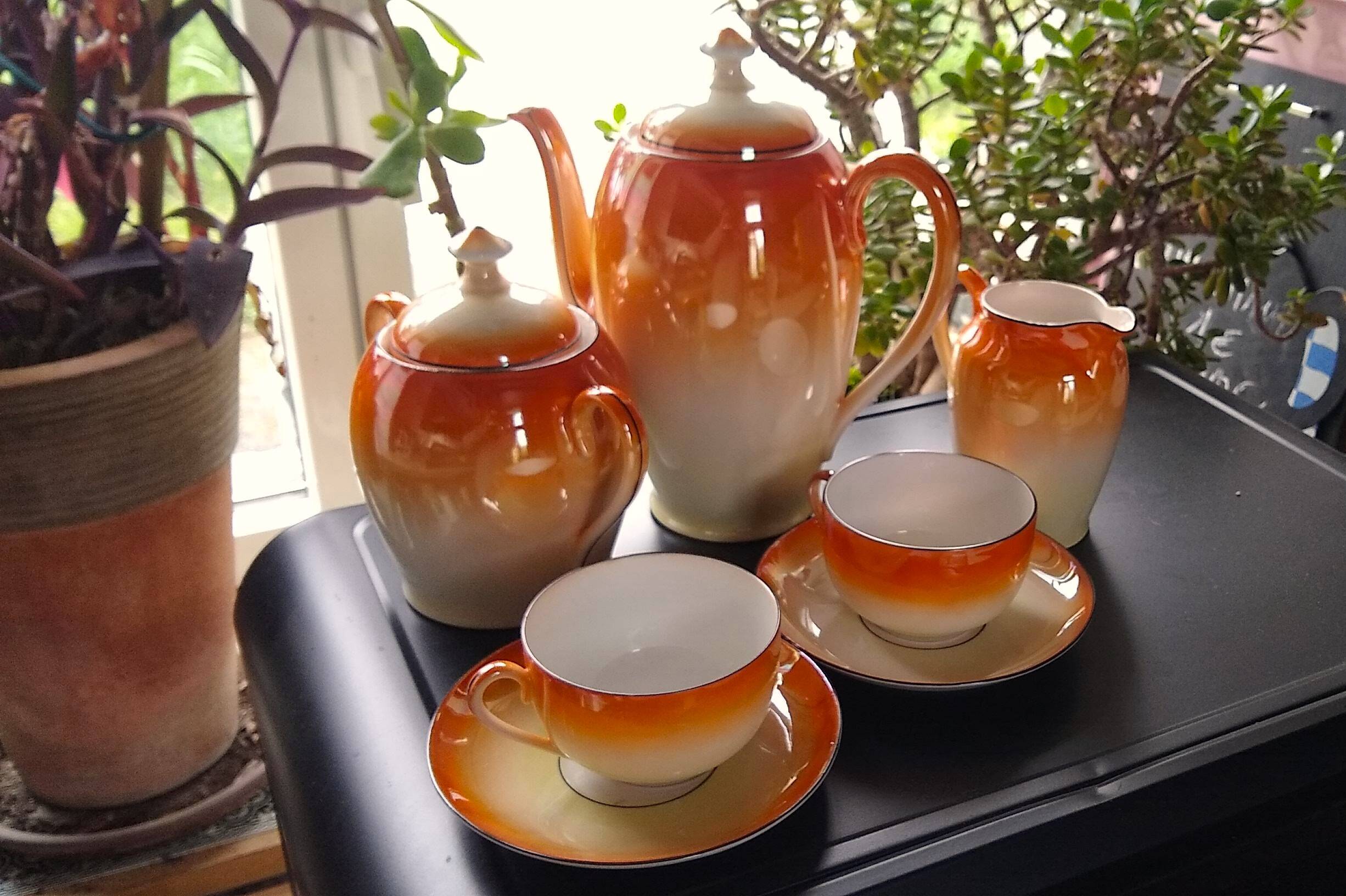 Vintage Iridescent Orange Tea and Dessert Set