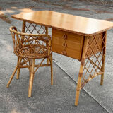 Rattan desk and chair 1960