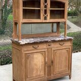 Renovated art deco display case in solid oak and marble 140cm