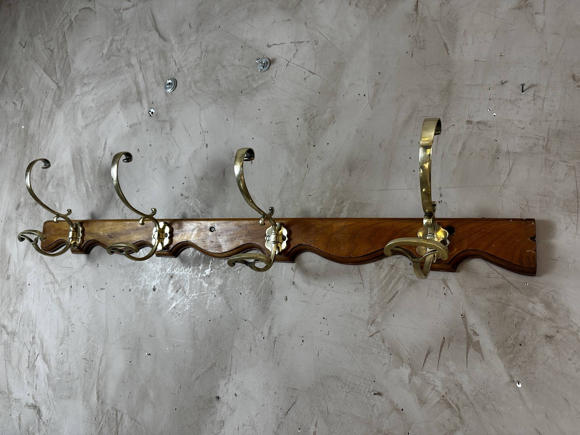 Wood and brass coat hook