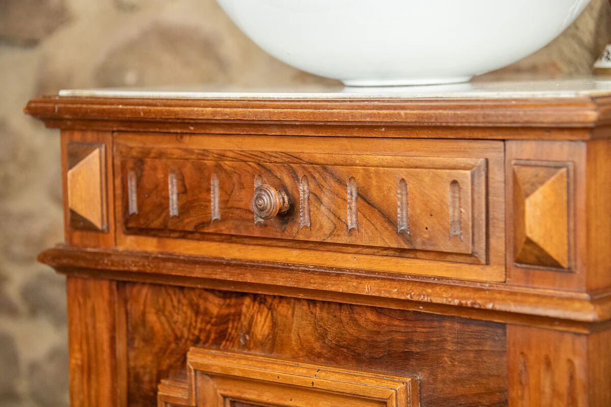 Vanity unit - antique washbasin in wood and marble
