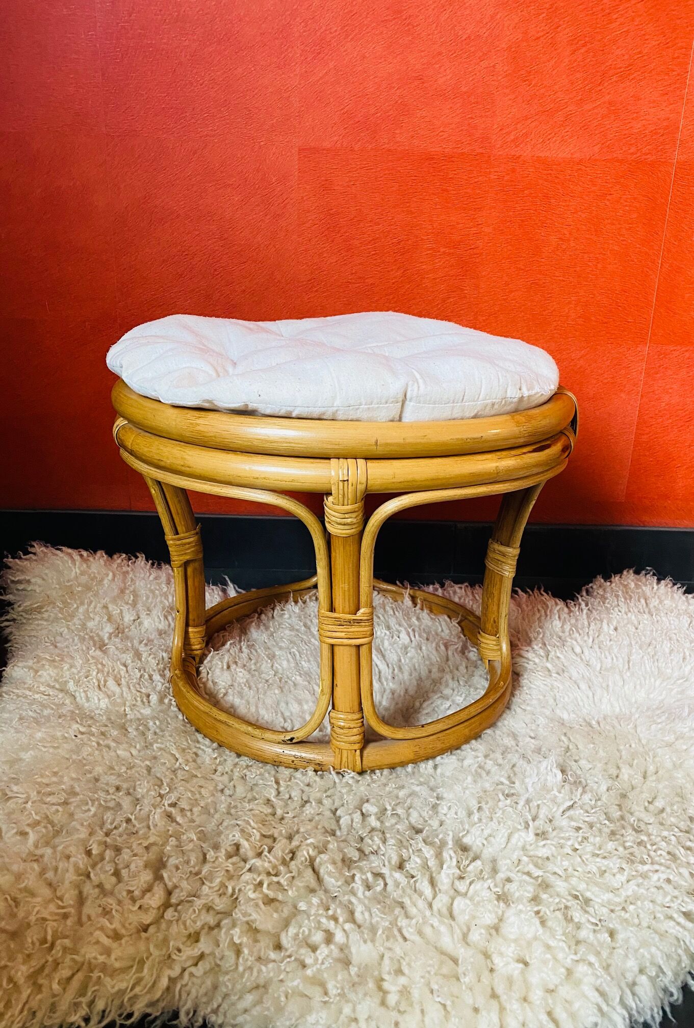 Pouf in rattan and bamboo natural color 70s.